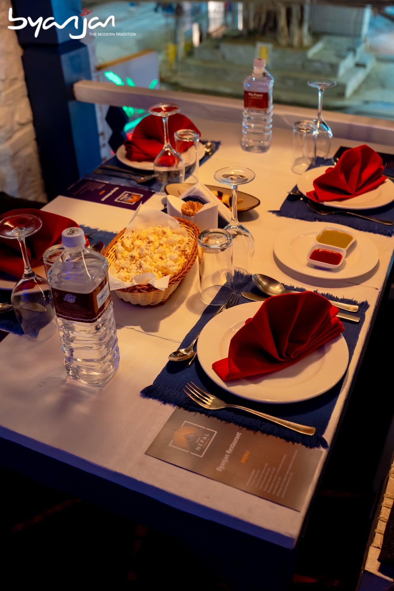 Dinner for two at a carefully set Byanjan table