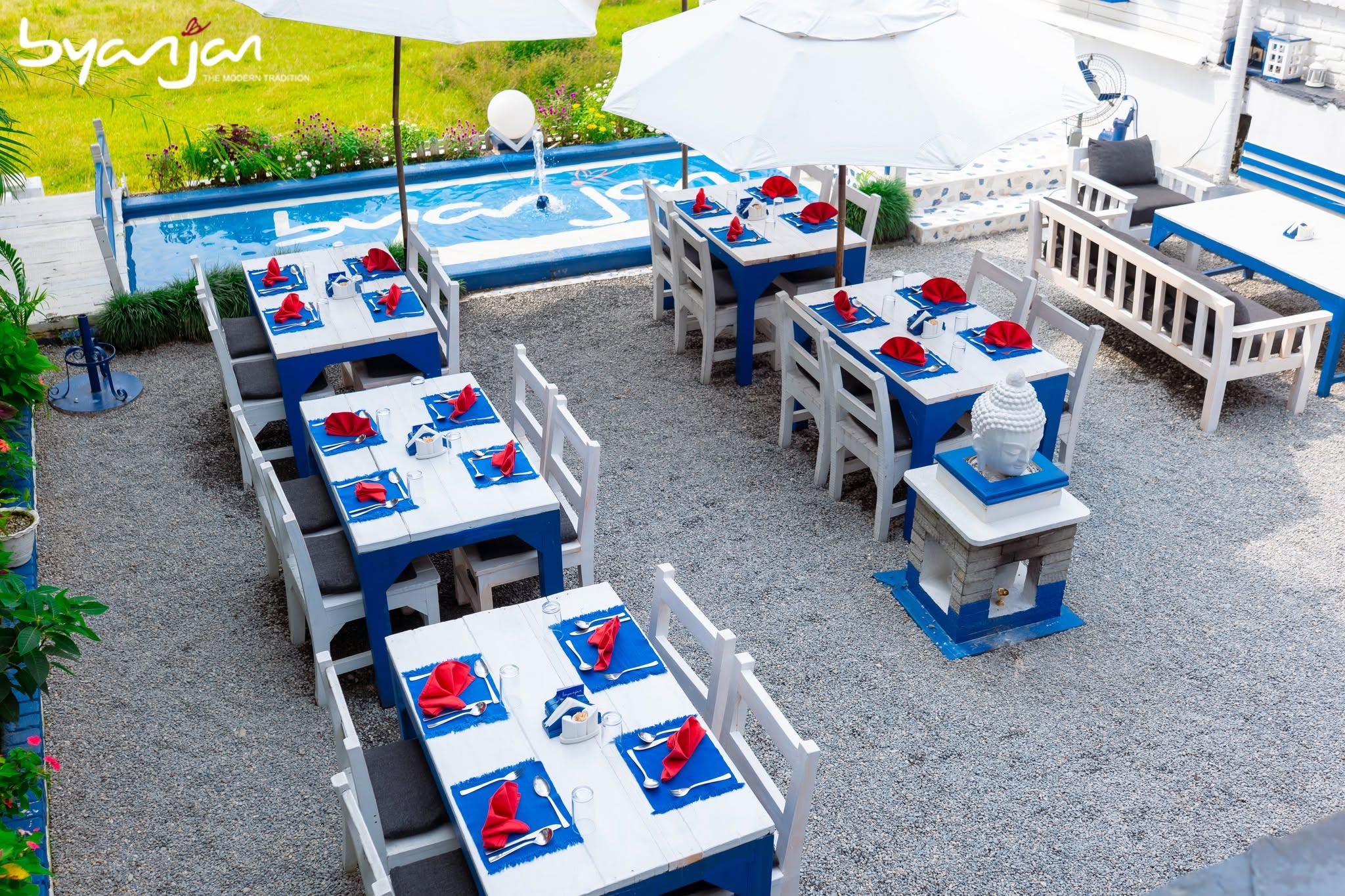 Garden tables from above.